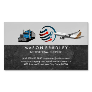 Carte De Visite Magnétique Logo Mondial Semi-remorque Avion Commercial