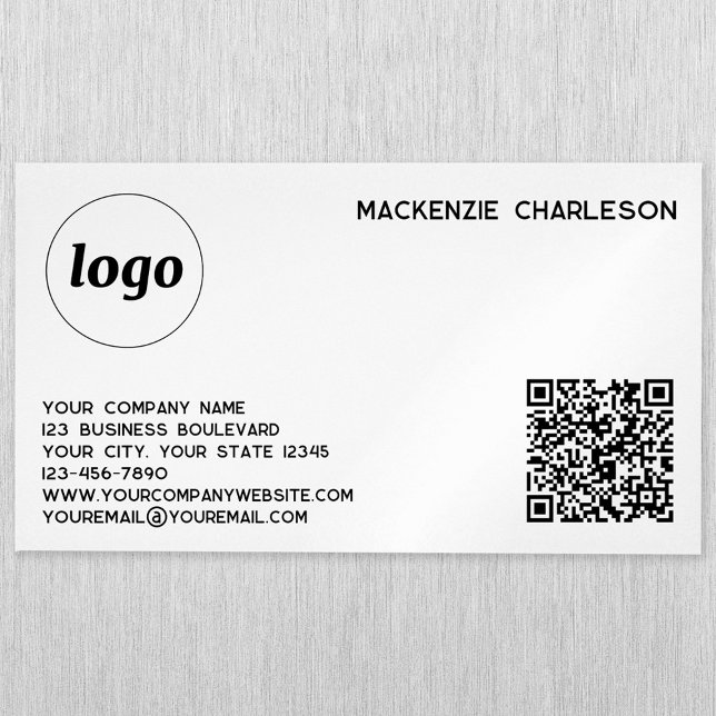 Carte De Visite Magnétique Logo simple et code QR (Logo with QR code and custom text magnetic business card)