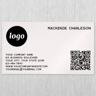 Carte De Visite Magnétique Logo simple et code QR rose poudré