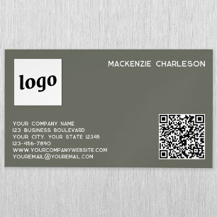 Carte De Visite Magnétique Logo simple et code QR Sage Green