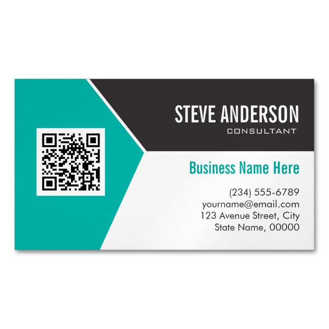 Carte De Visite Magnétique Logo Turquoise Turquoise Entreprise QR Code (devant)