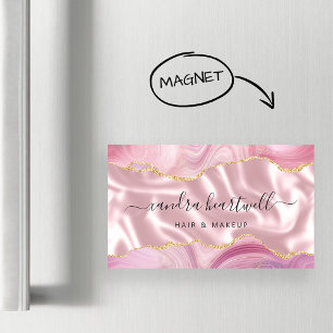 Carte De Visite Magnétique Luxueux Paillettes Or Agate Rose