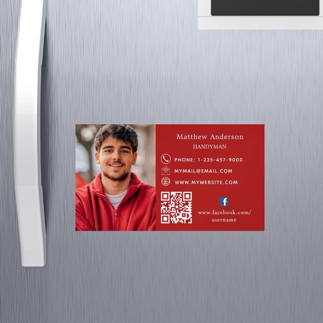 Carte De Visite Magnétique Maison rouge répare photo code QR handyman (Créateur téléchargé)