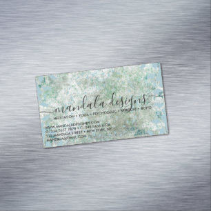 Carte De Visite Magnétique Mandala floral bleu script