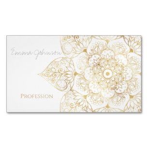 Carte De Visite Magnétique Mandala floral élégant en or blanc