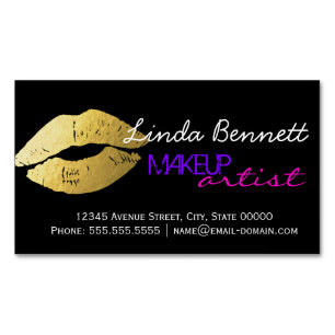 Carte De Visite Magnétique Maquillage - Sassy Gold Lips Dark Thème Style