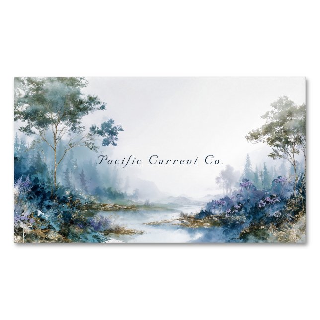 Carte De Visite Magnétique Misty Teal Forest Gold Sparkle Landscape (devant)