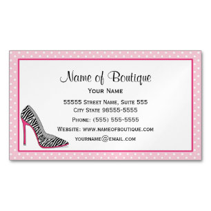 Carte De Visite Magnétique Mode Boutique rose et noir Zebra Stiletto