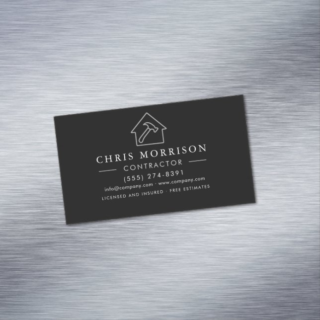 Carte De Visite Magnétique Modern Black & Silver Builder Business (In Situ)
