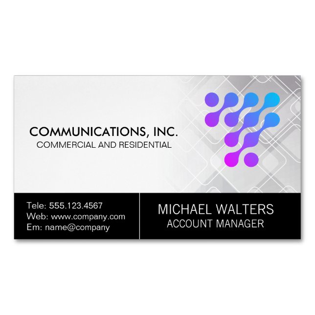 Carte De Visite Magnétique Modern Tech Logo | Communications Start Up (devant)