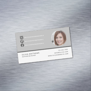 Carte De Visite Magnétique Moderne Élégant Monogramme Gris Blanc Simple Min
