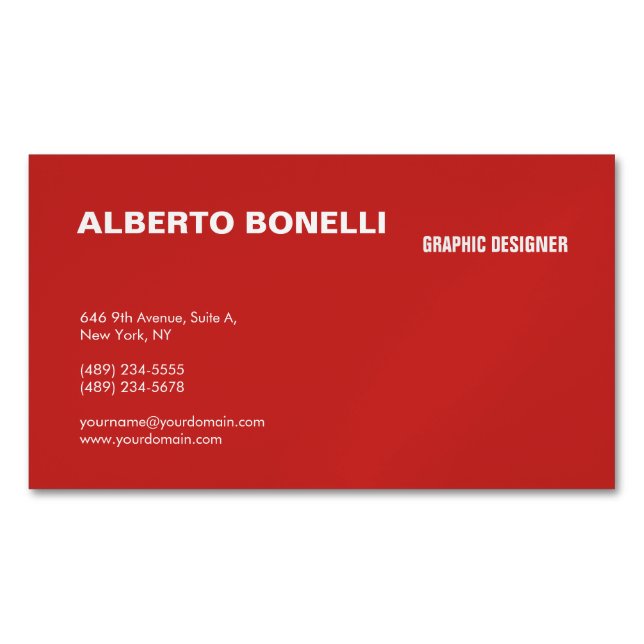 Carte De Visite Magnétique Moderne minimaliste Rouge Blanc Professionnel (devant)