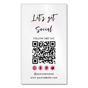 Carte De Visite Magnétique Moderne rose Connectez-vous avec nous QR Code Médi