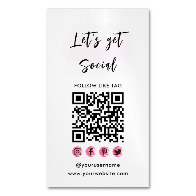 Carte De Visite Magnétique Moderne rose Connectez-vous avec nous QR Code Médi (devant Vertical)