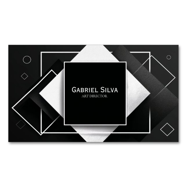 Carte De Visite Magnétique Moderne texturé géométrique noir et blanc (devant)