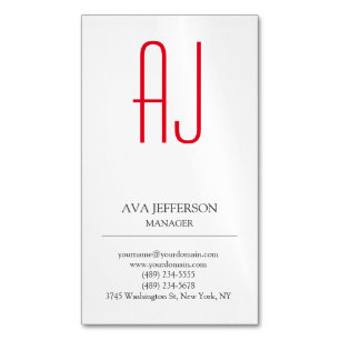 Carte De Visite Magnétique Monogramme blanc simple