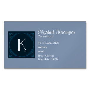Carte De Visite Magnétique Monogramme Carré bleu Art déco