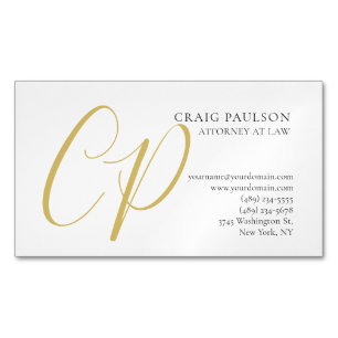 Carte De Visite Magnétique Monogramme de couleur or Avocat Juriste Minimalist
