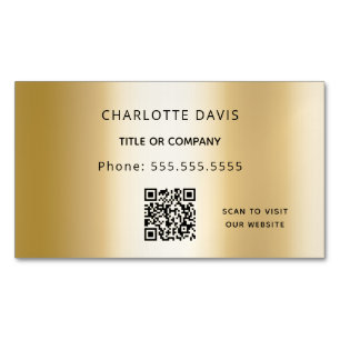 Carte De Visite Magnétique Monogramme en métal or QR code minimaliste élégant