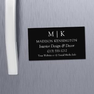 Carte De Visite Magnétique Monogramme minimaliste noir moderne ou ajouter un