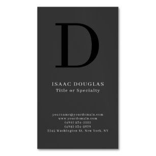 Carte De Visite Magnétique monogramme moderne moderne gris gris noir gras