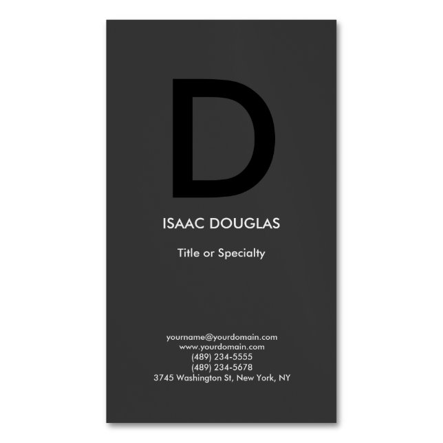 Carte De Visite Magnétique monogramme moderne moderne gris gris noir gras (devant Vertical)