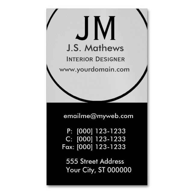 Carte De Visite Magnétique Monogramme noir d'entreprise Cool de concepteur in (devant Vertical)