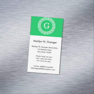 Carte De Visite Magnétique Monogramme principal grec blanc vert d'initiale de