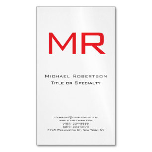 Carte De Visite Magnétique Monogramme rouge blanc minimaliste