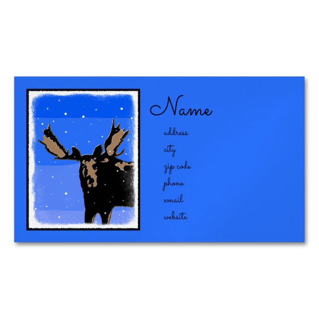 Carte De Visite Magnétique Moose en hiver - Art original de la faune (devant)