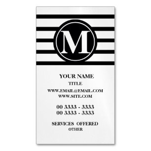 Carte De Visite Magnétique Motif décoré d'un monogramme de rayures noir et
