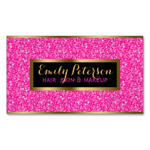 Carte De Visite Magnétique Motif Parties scintillant Rose et Blanc