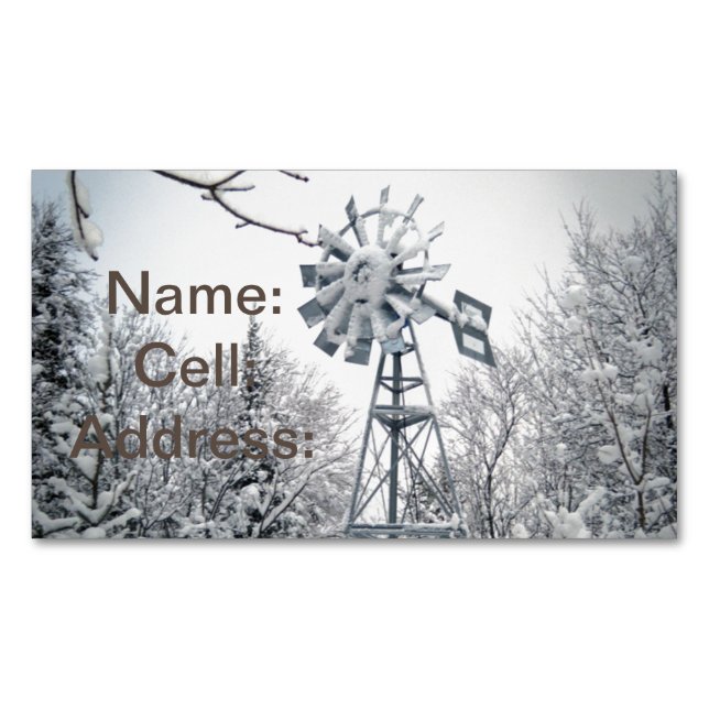 Carte De Visite Magnétique Neige intense sur moulin à vent et arbres (devant)