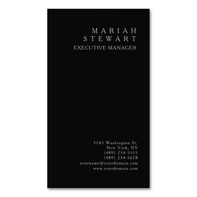 Carte De Visite Magnétique Night Black Minimalist Elegant Modern Plain (devant Vertical)