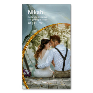 Carte De Visite Magnétique NIKAH - Mariage Budget Agate Gold Turquoise PHOTO