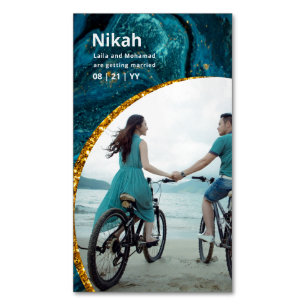 Carte De Visite Magnétique NIKAH - Mariage Budget Agate Gold Turquoise PHOTO