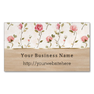 Carte De Visite Magnétique Noms de sites Web de roses roses florales crème en