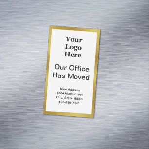 Carte De Visite Magnétique Notre bureau a déménagé Logo entreprise White Gold