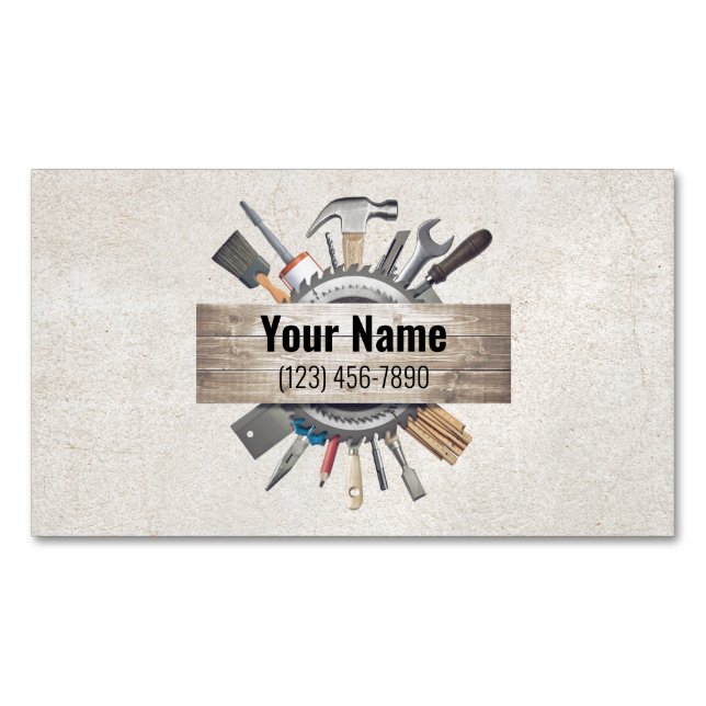Carte De Visite Magnétique Outil d'entrepreneur handyman personnalisable text (devant)