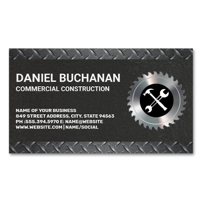 Carte De Visite Magnétique Outils de construction | Acier plaqué diamant (devant)