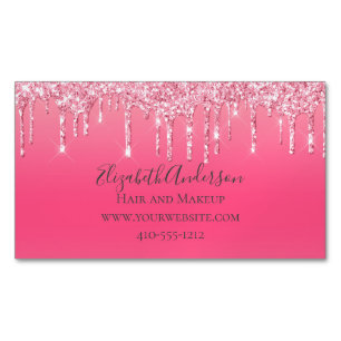 Carte De Visite Magnétique Pailleté rose goutte à goutte girly tendance chic