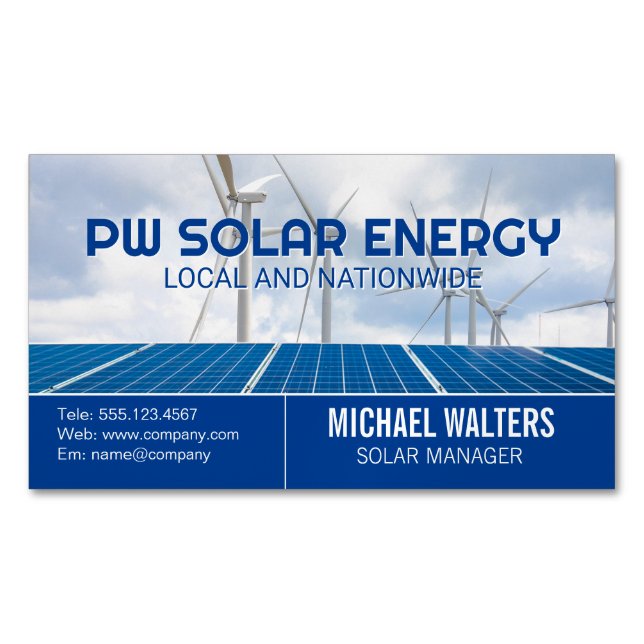 Carte De Visite Magnétique Panneaux solaires | Windmills | Énergie propre (devant)