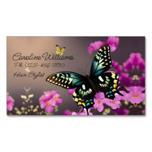 Carte De Visite Magnétique Papillon à queue épaisse et fleurs roses