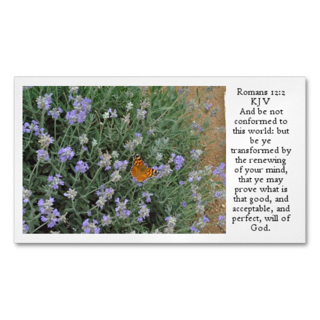 Carte De Visite Magnétique Papillon sur Lavender Romans 12:2 (devant)