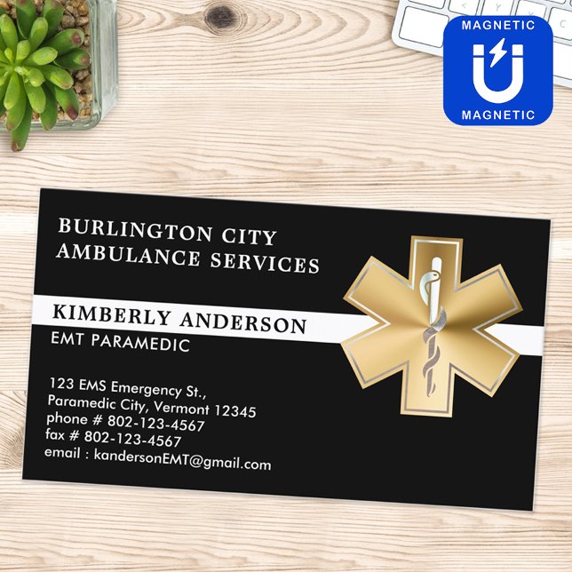 Carte De Visite Magnétique Paramètre EMS EMT Ambulance Urgence Logo Médicale (Créateur téléchargé)