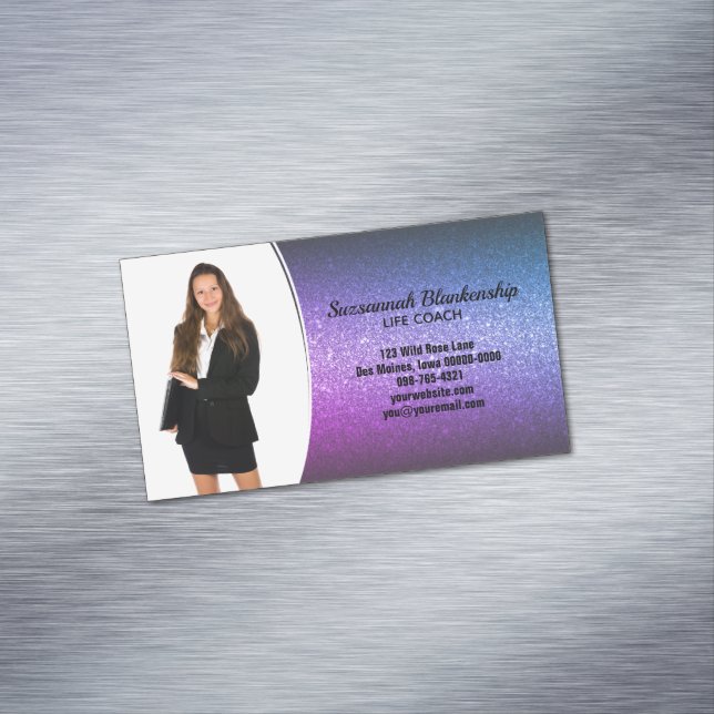 Carte De Visite Magnétique Parties scintillant Ombre Violet Professionnel Pho (In Situ)