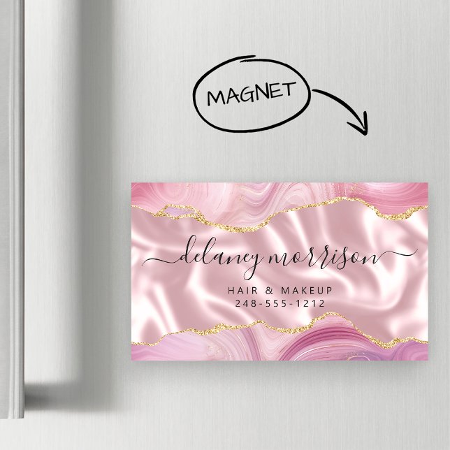 Carte De Visite Magnétique Pastel Pink Agate Gold Glitter Luxury (Créateur téléchargé)