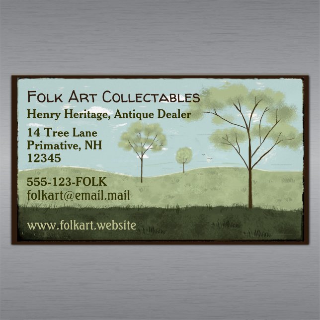 Carte De Visite Magnétique Paysage d'art populaire Arbres Americana primitifs (Créateur téléchargé)