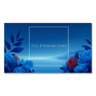 Carte De Visite Magnétique Paysage Marin Floral Bleu Serein avec Accent Rose