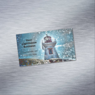 Carte De Visite Magnétique Phare Océan Bleu Nautique Rustique Côté